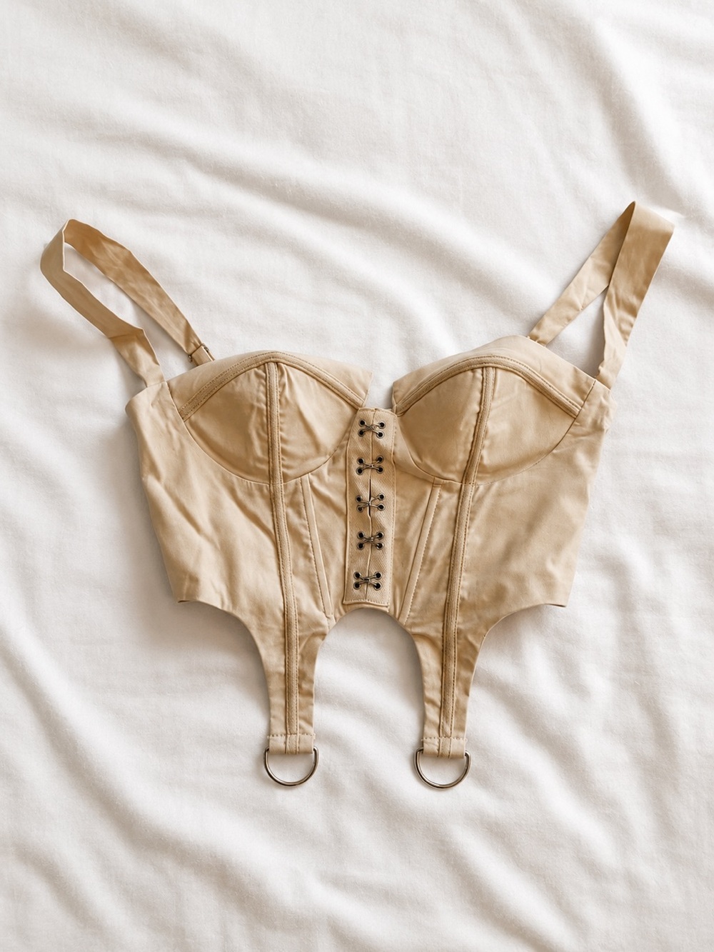Beige Lace-Up Bustier Corset Top